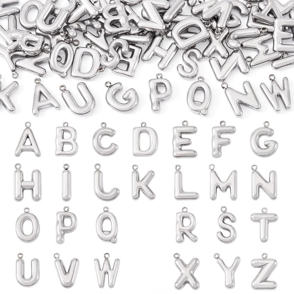 9017 Pandahall 52Pcs Alloy Letter Charms Stainless Steel Alphabet Pendants